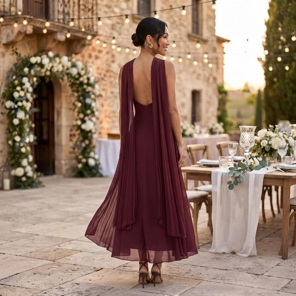 Women's Long Wedding Guest Dress Slim Fit Chiffon