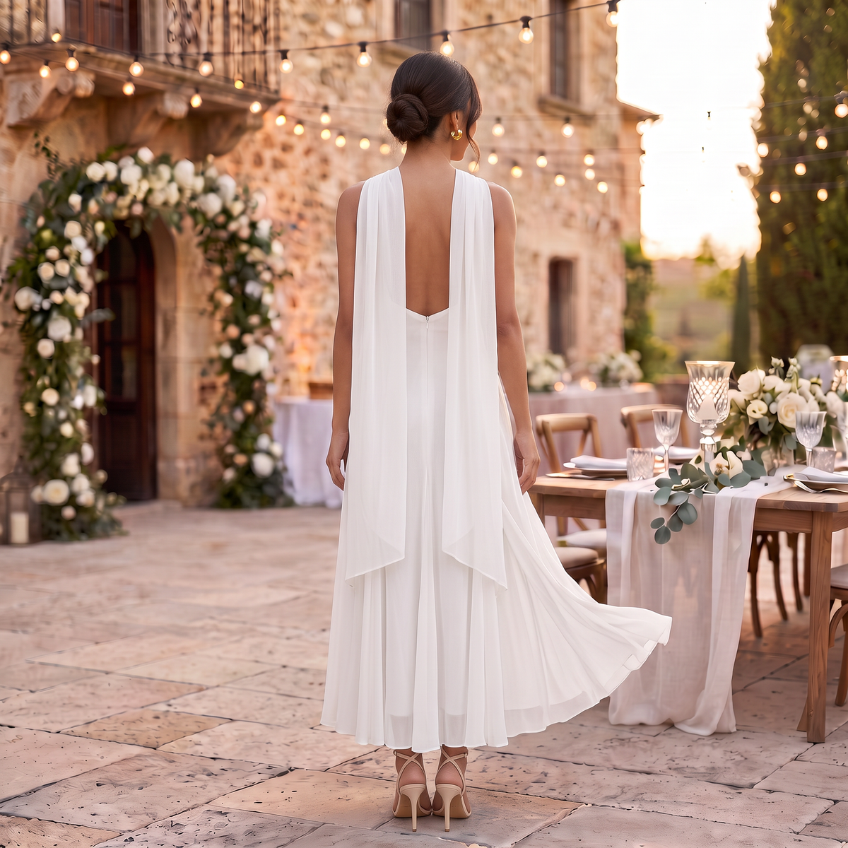 Women's Long Wedding Guest Dress Slim Fit Chiffon
