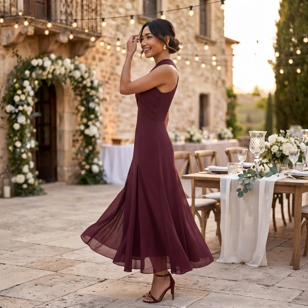 Women's Long Wedding Guest Dress Slim Fit Chiffon