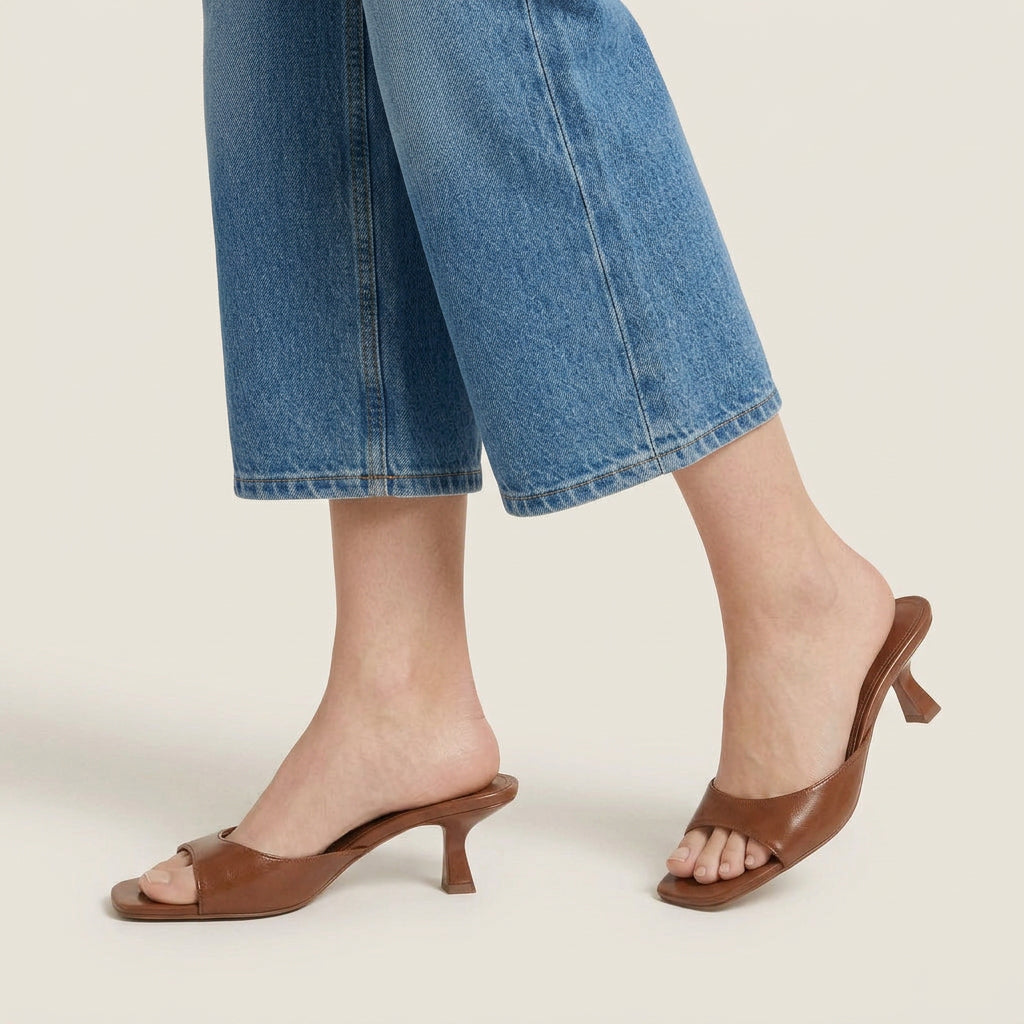 Women's Slingback Sandals Faux Leather Square Toe Heel
