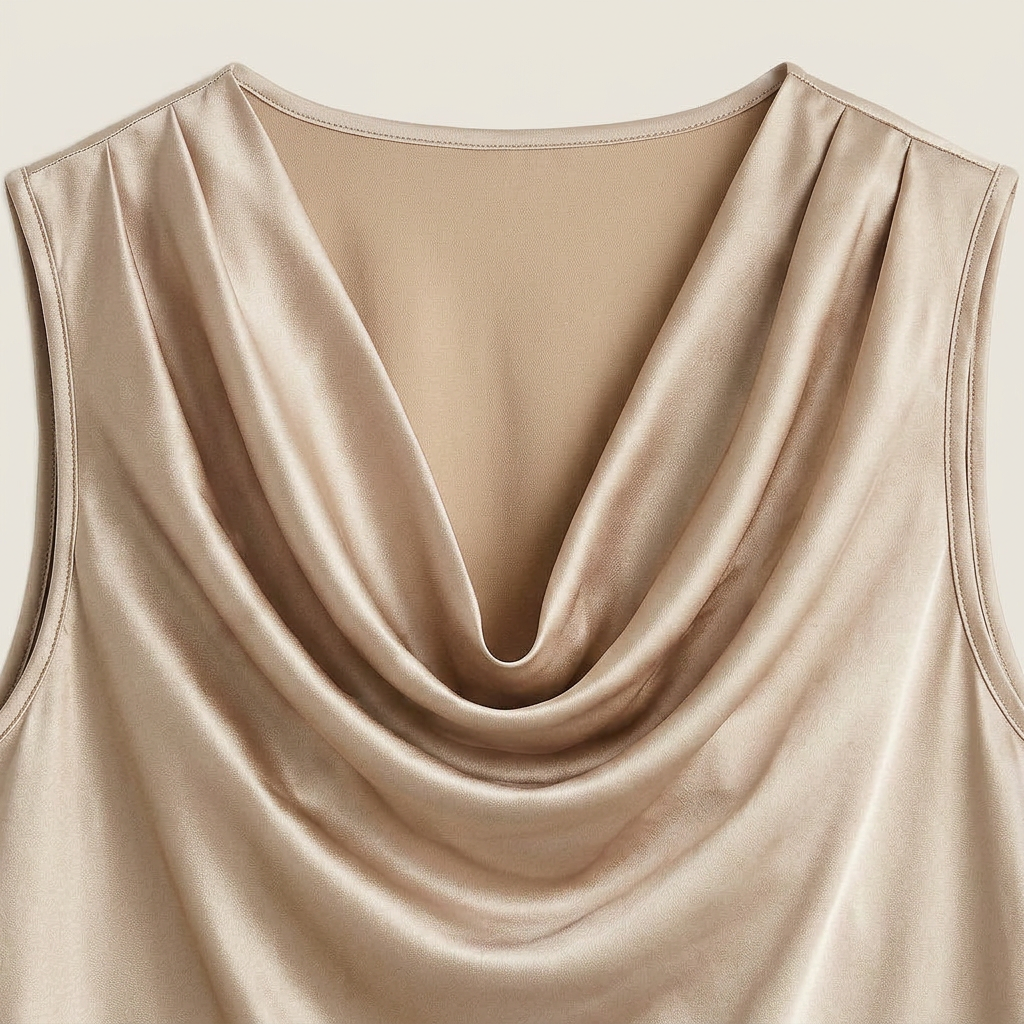 Women's Sleeveless Satin Top with Draped Cowl Neck