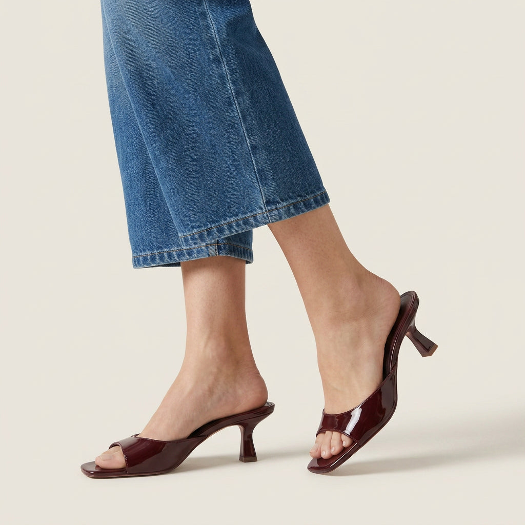 Women's Slingback Sandals Faux Leather Square Toe Heel