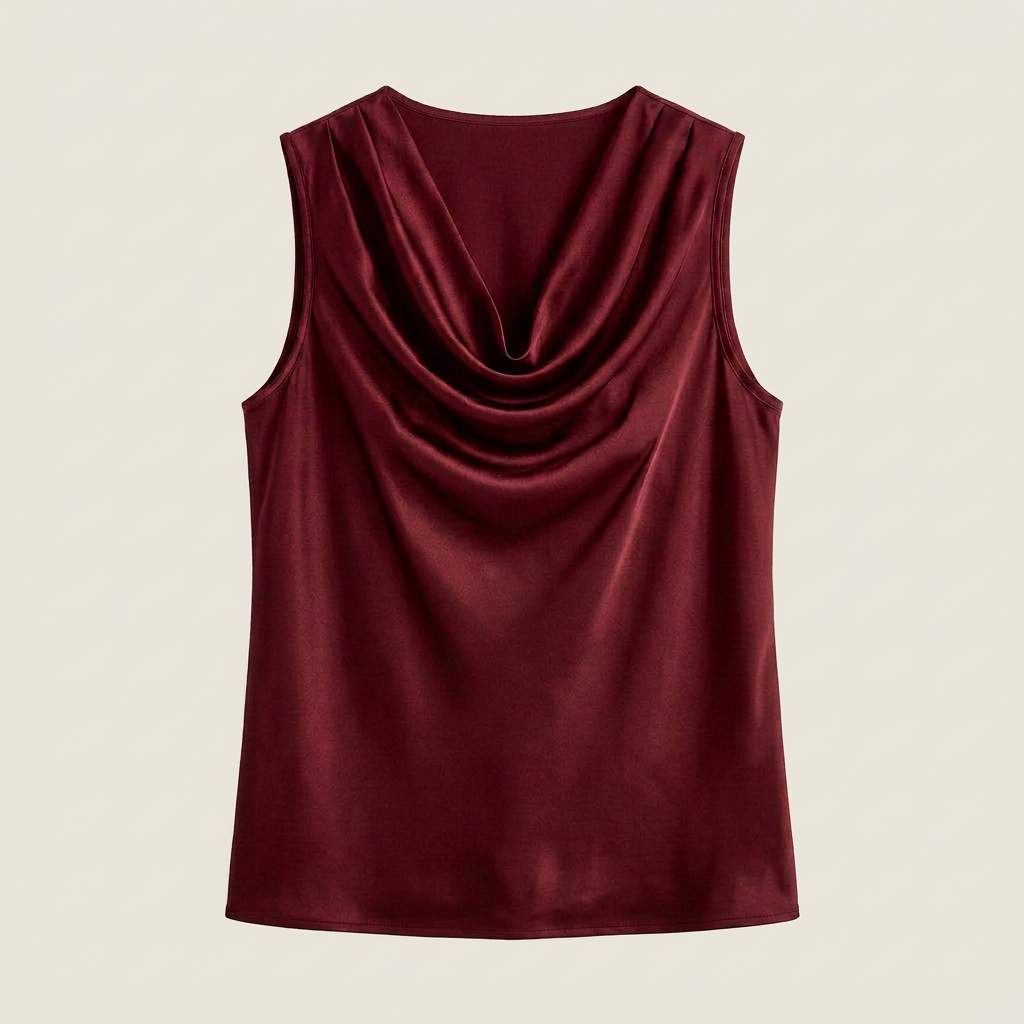Women's Sleeveless Satin Top with Draped Cowl Neck