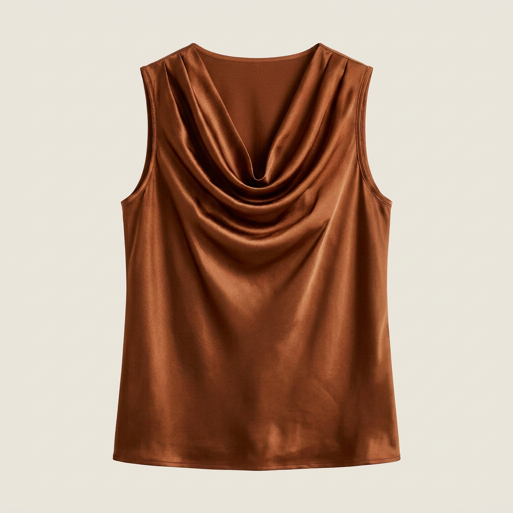 Women's Sleeveless Satin Top with Draped Cowl Neck
