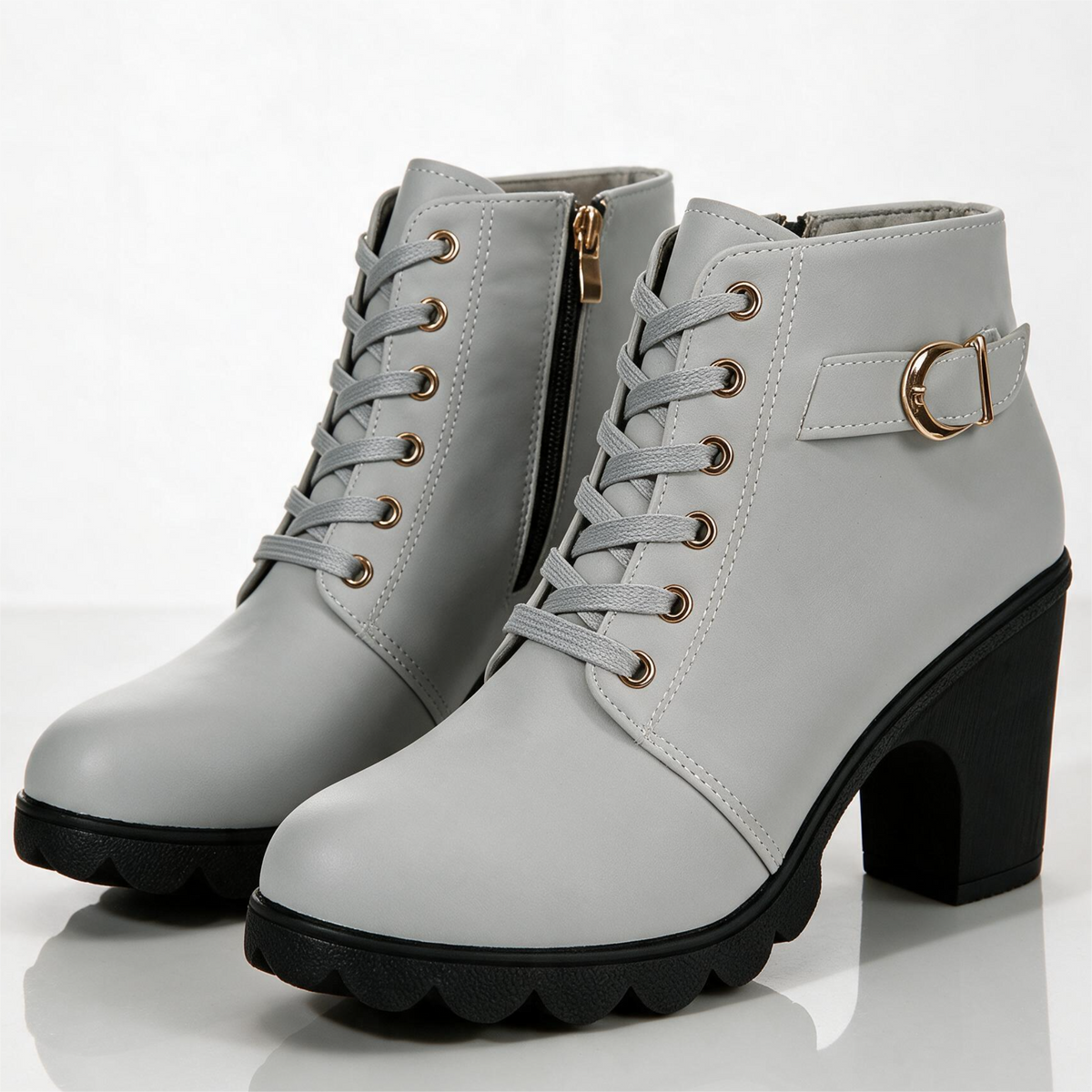 Women's Ankle Boots with Block Heel and Platform Sole