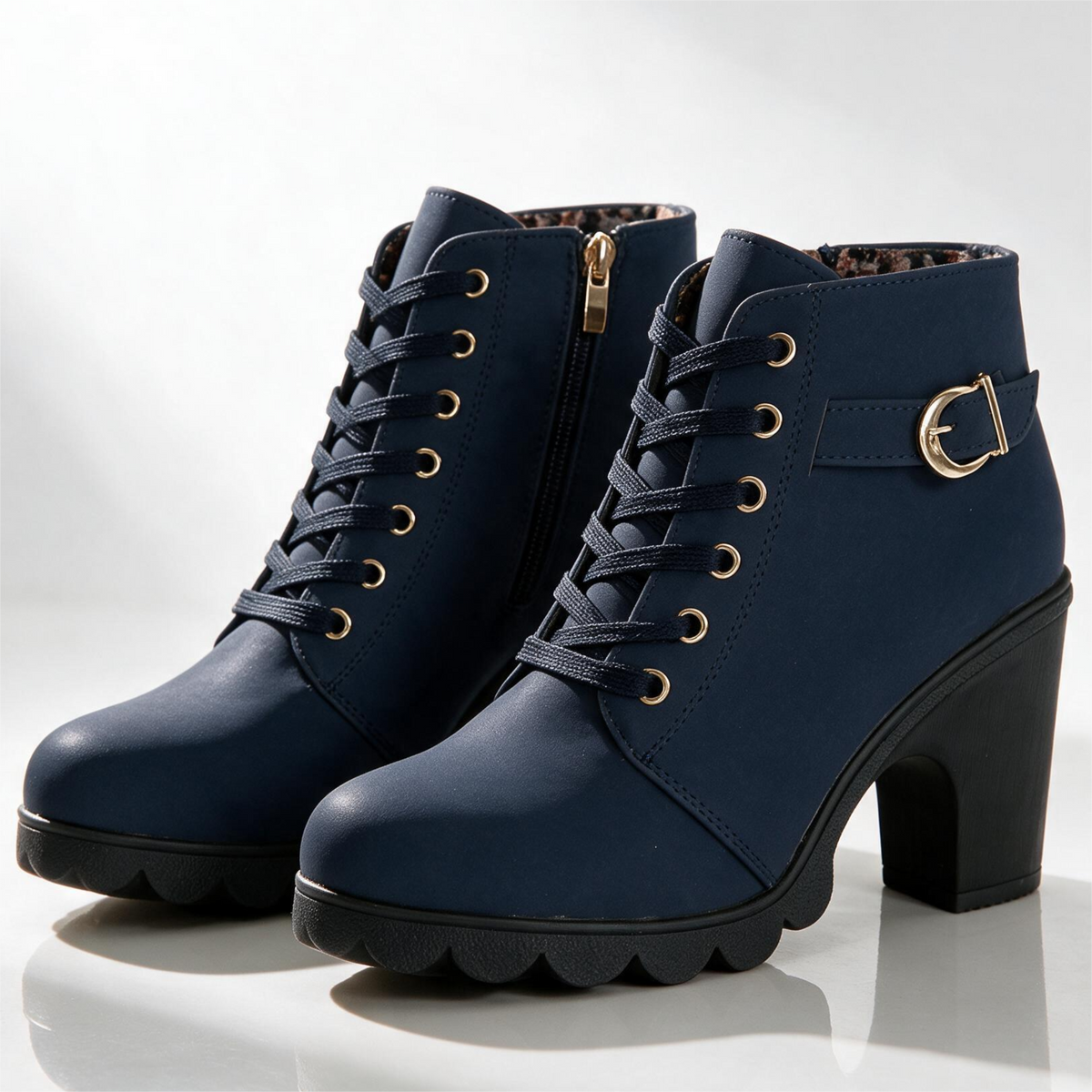 Women's Ankle Boots with Block Heel and Platform Sole