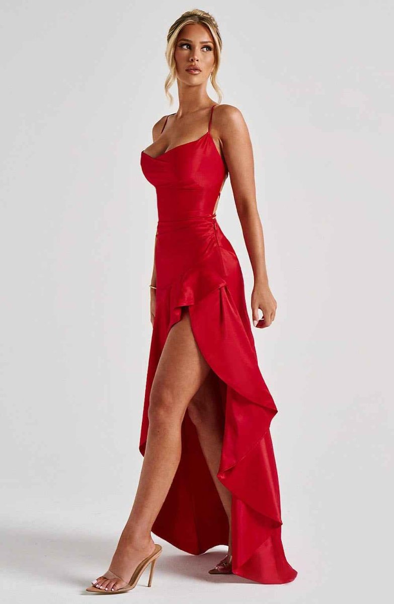Maxikleid mit Rüschenabschluss - Cecile LavelleDunkelrot