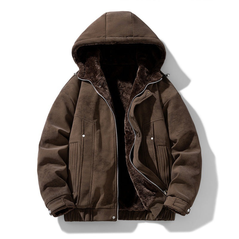 Men's Hooded Faux Suede Jacket with Sherpa Teddy Lining