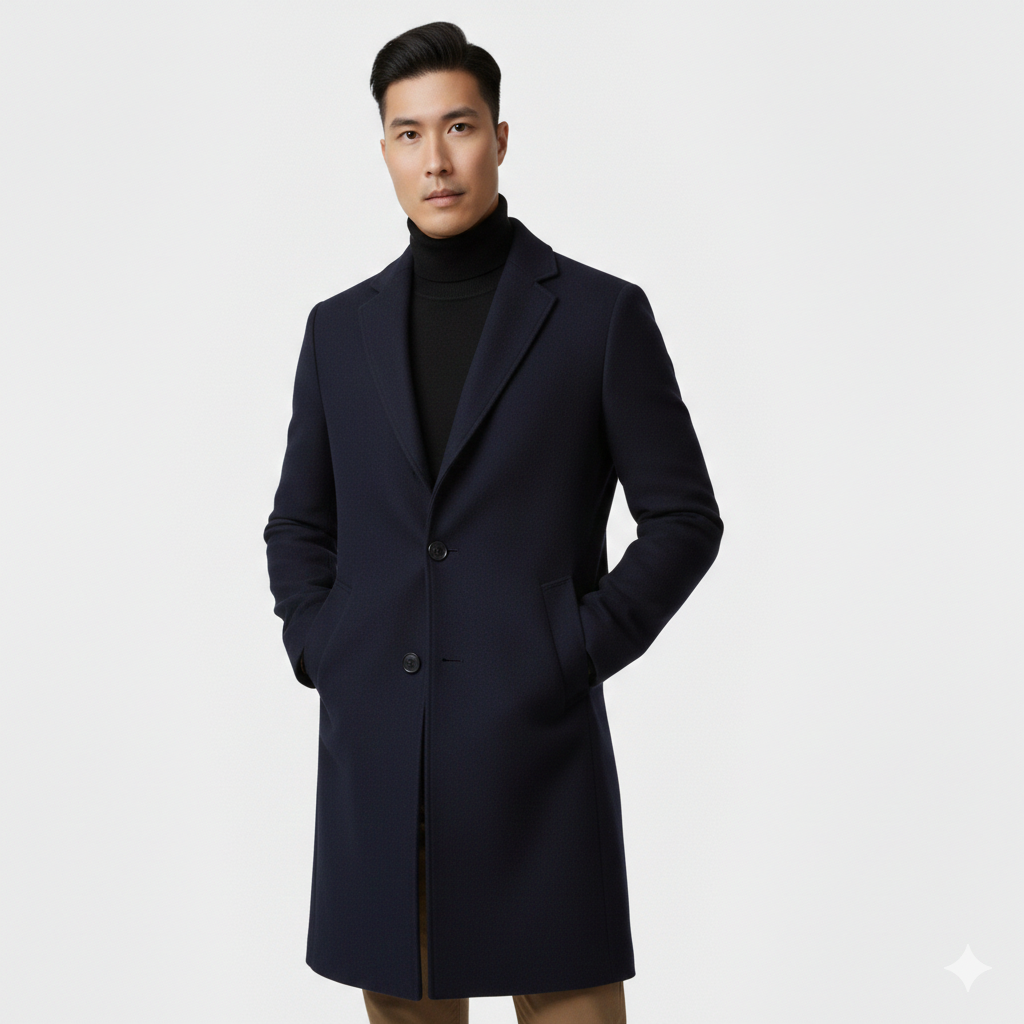 Men's Slim Fit Single-Breasted Overcoat, Knee-Length