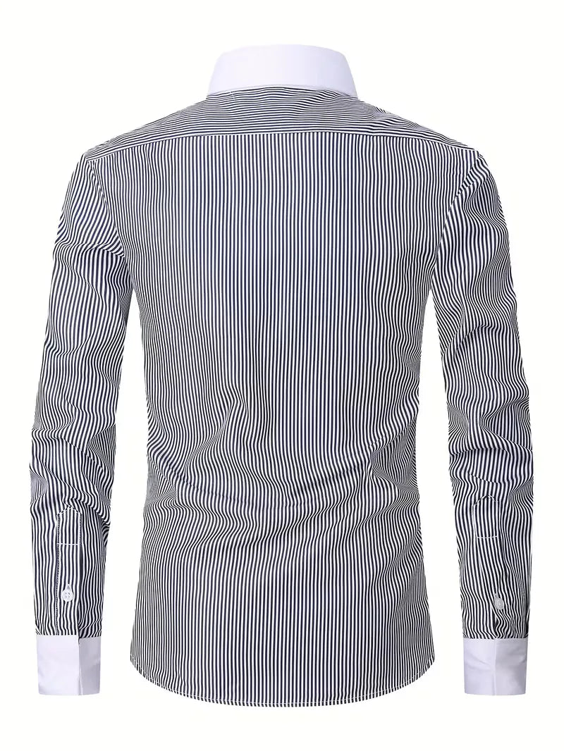 Men's Mandarin Collar Shirt Long Sleeve – Button-Front Formal Shirt