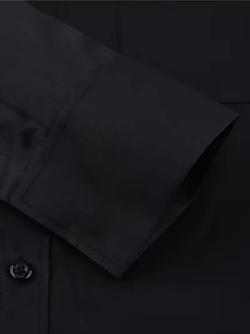 Men's Mandarin Collar Shirt Long Sleeve – Button-Front Formal Shirt