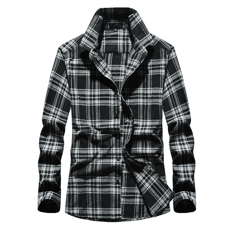 Men's Plaid Flannel Shirt with Kent Collar and Button Placket