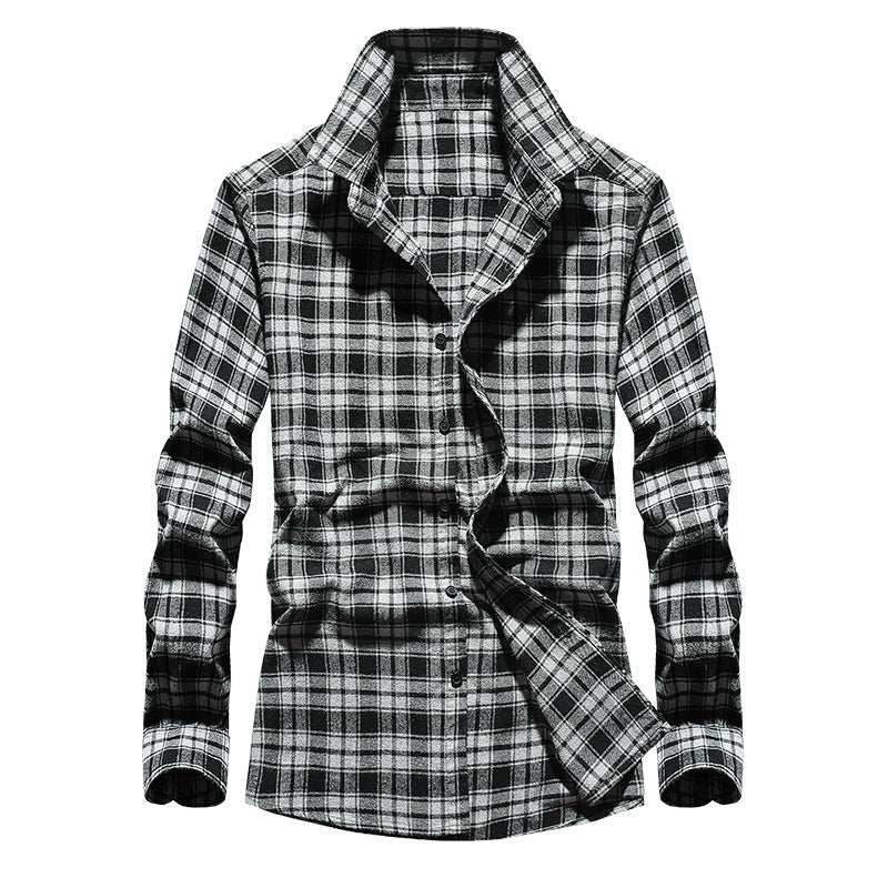Men's Plaid Flannel Shirt with Kent Collar and Button Placket