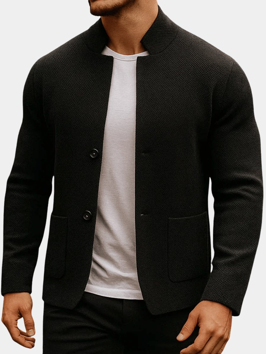 Men's Quilted Blazer Jacket with Mandarin Collar, Slim Fit