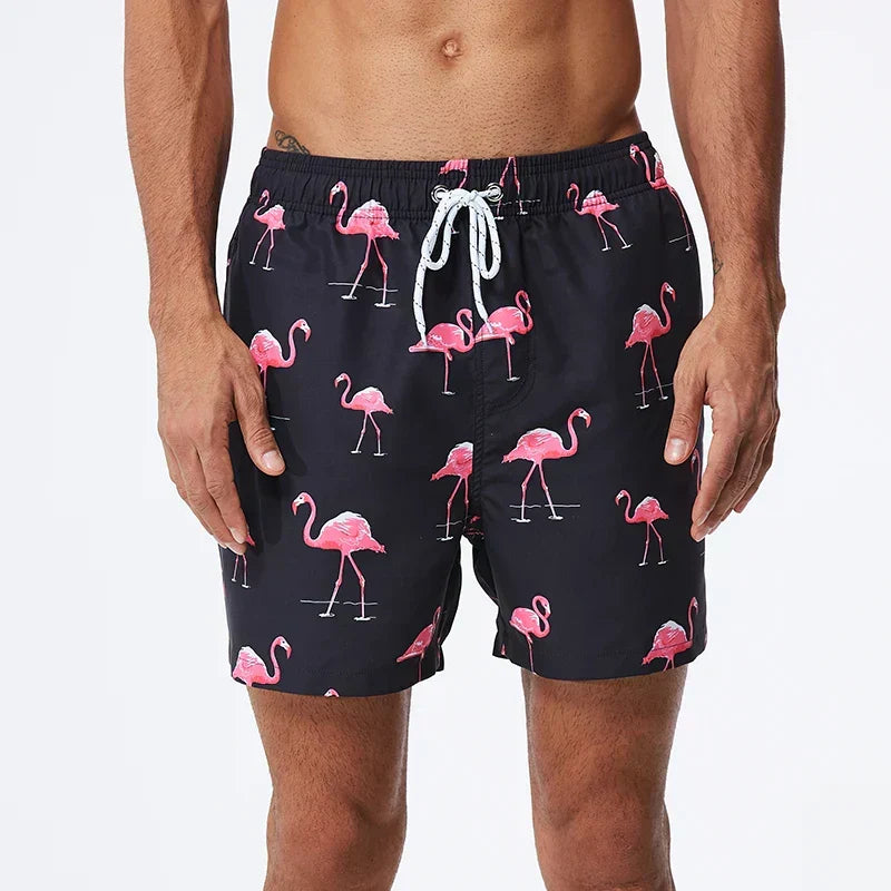 Men's Printed Swim Shorts with Pockets and Drawstring Waist