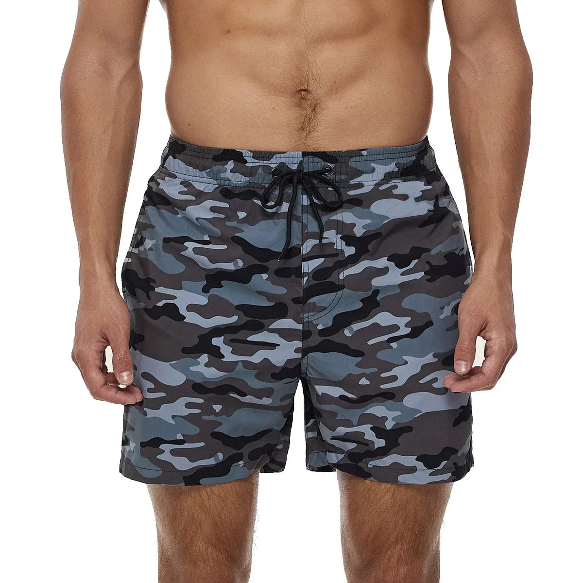Men's Printed Swim Shorts with Pockets and Drawstring Waist