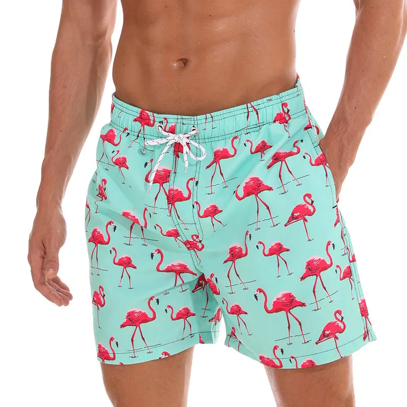 Men's Printed Swim Shorts with Pockets and Drawstring Waist