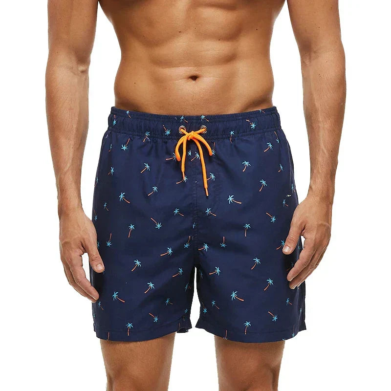Men's Printed Swim Shorts with Pockets and Drawstring Waist