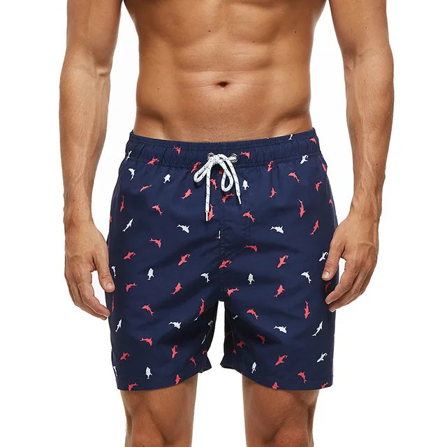 Men's Printed Swim Shorts with Pockets and Drawstring Waist