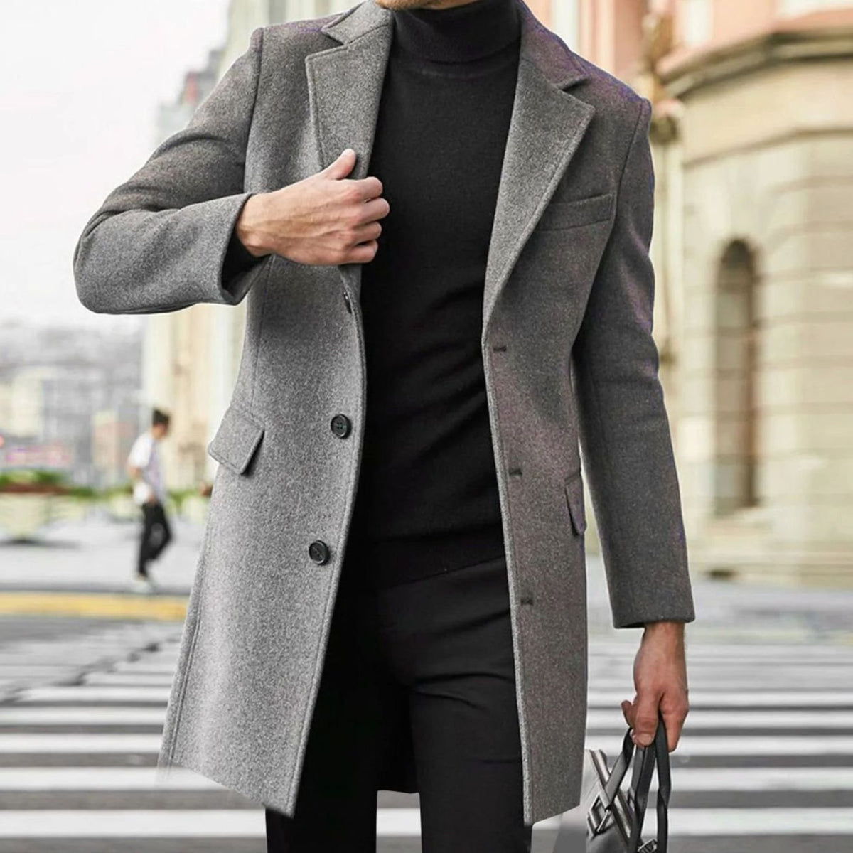 Men's Tailored Longline Winter Coat with Notched Lapels