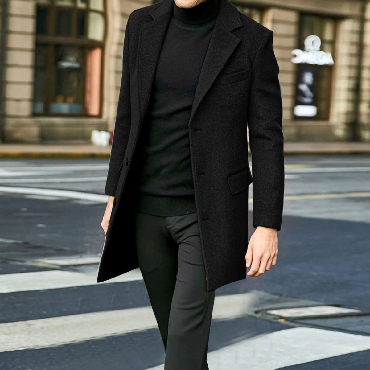 Men's Tailored Longline Winter Coat with Notched Lapels