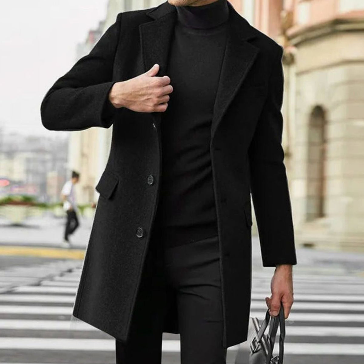 Men's Tailored Longline Winter Coat with Notched Lapels