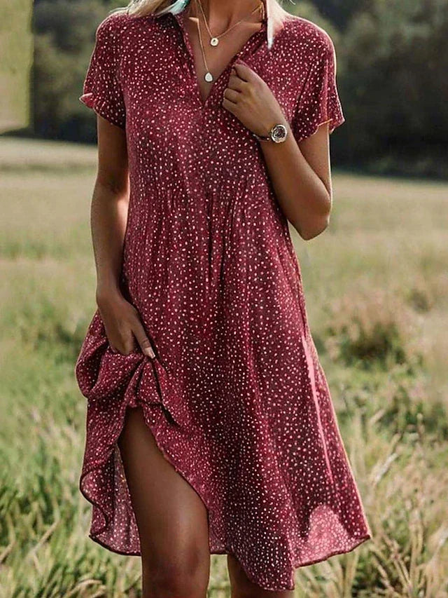 Women's Shirt Dress Short Sleeve Midi
