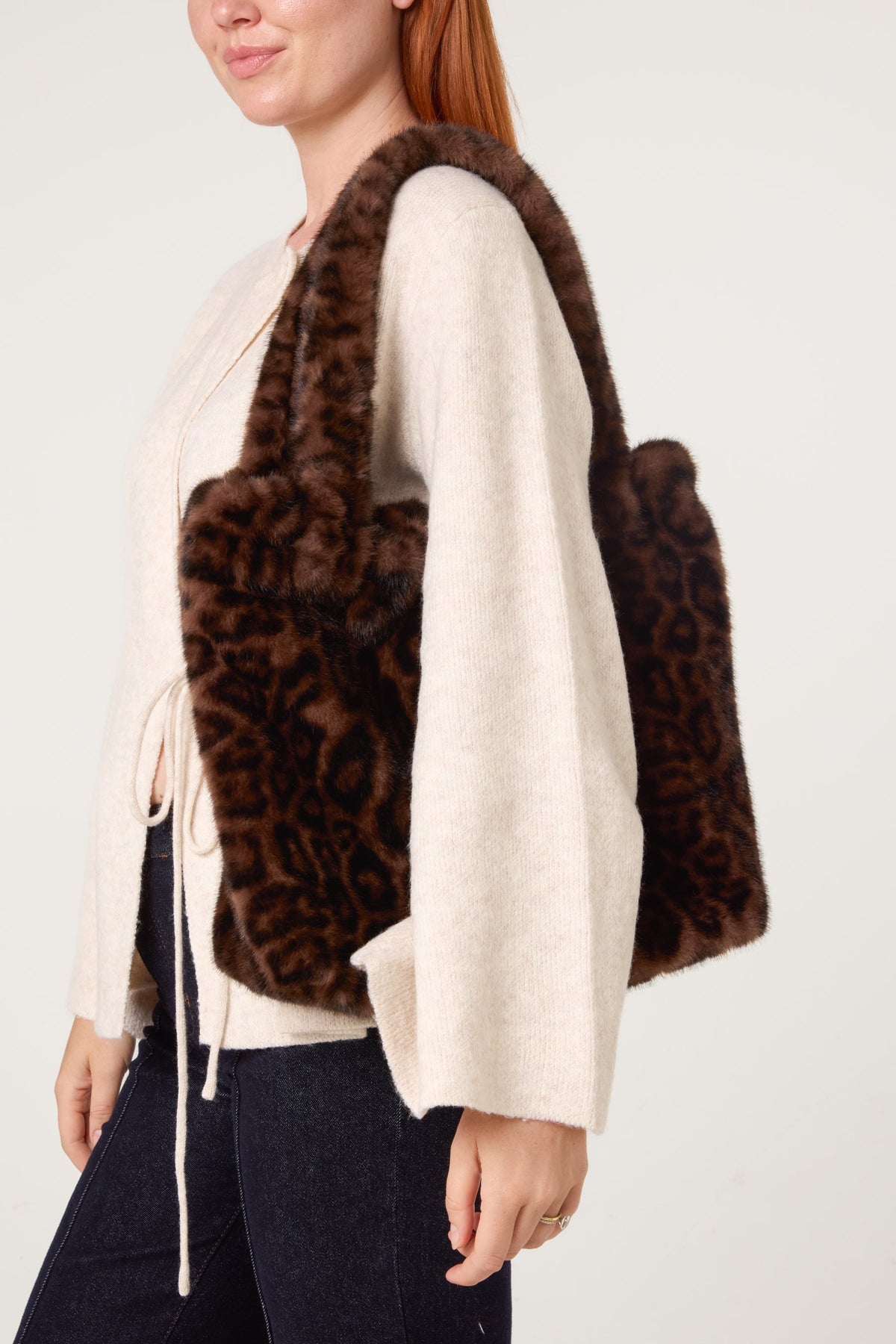 Women's Leopard Print Tote Bag Fuzzy Shoulder Bag