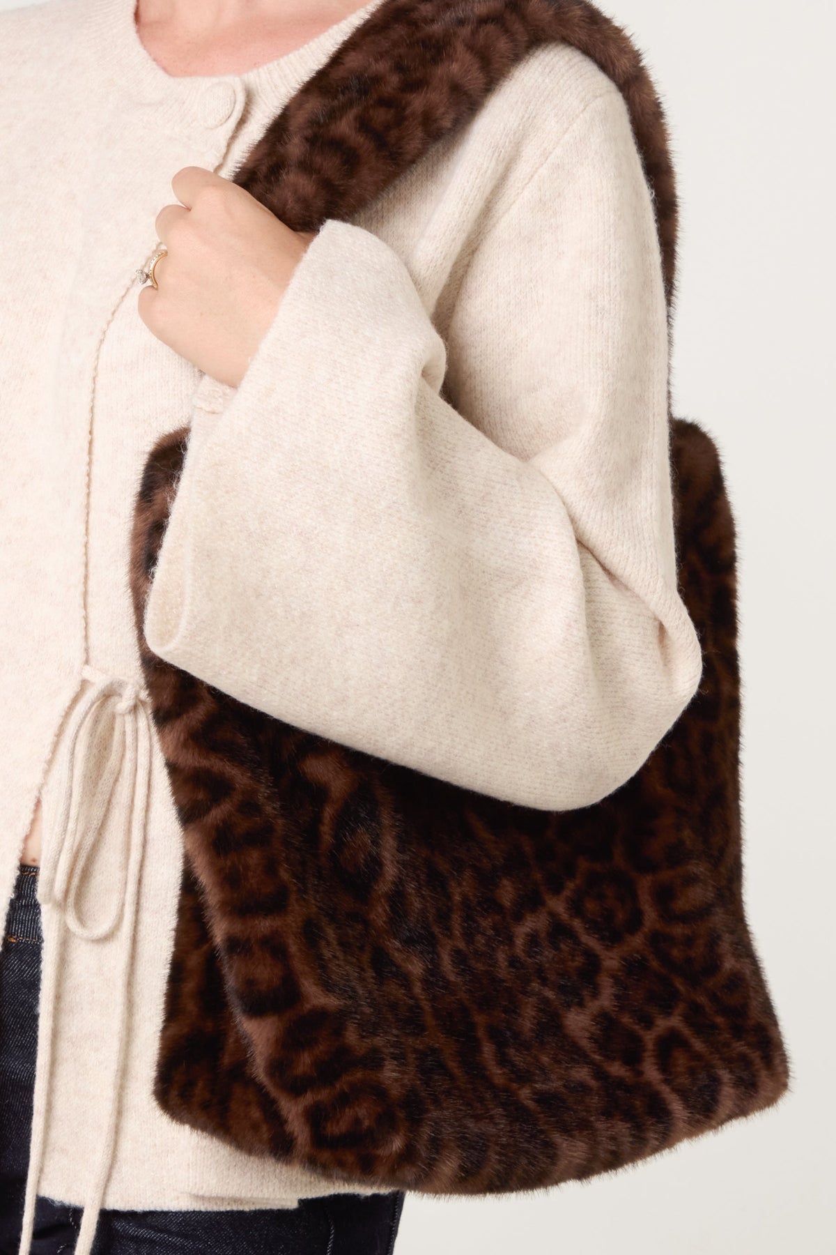 Women's Leopard Print Tote Bag Fuzzy Shoulder Bag