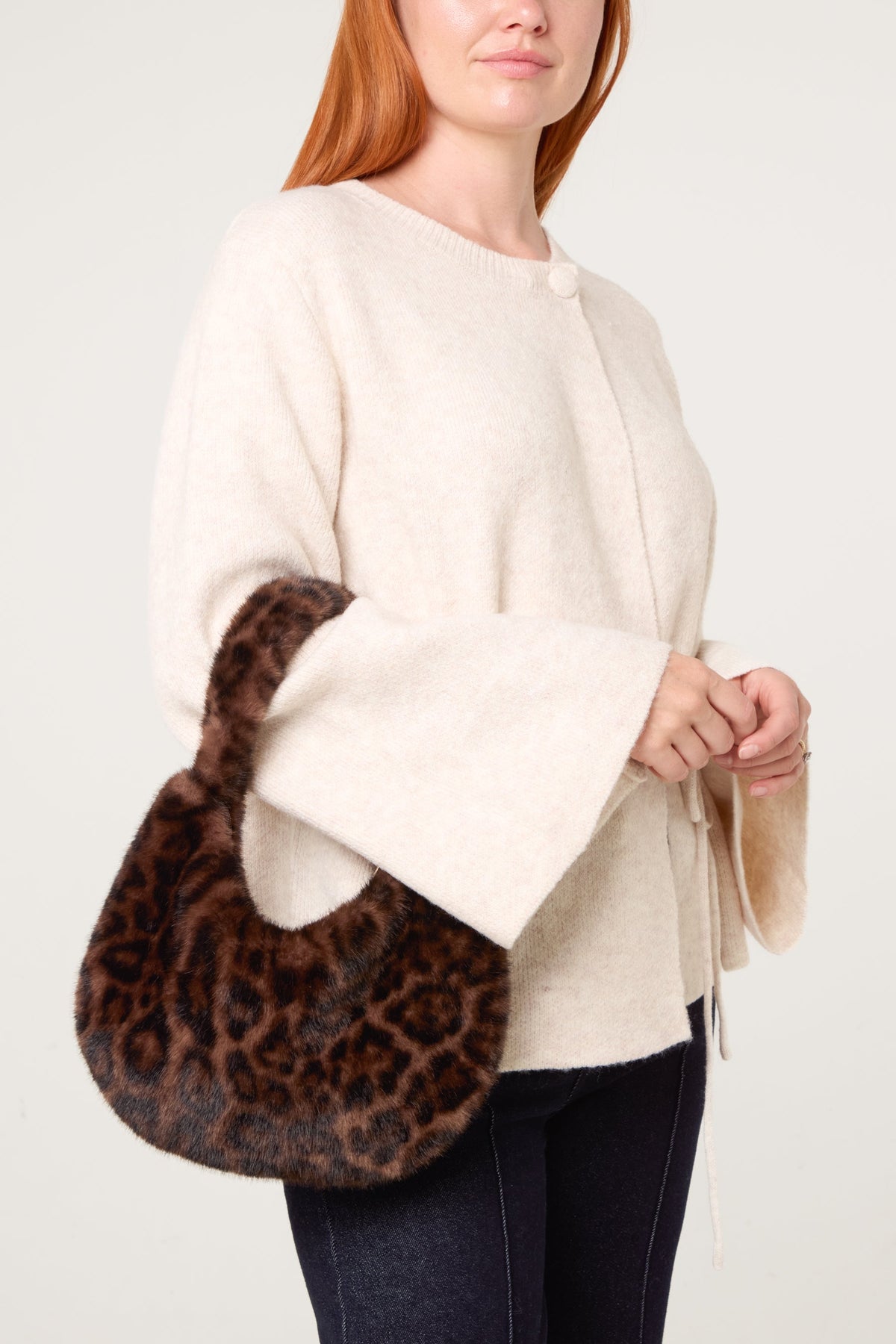 Women's Leopard Print Fuzzy Shoulder Bag