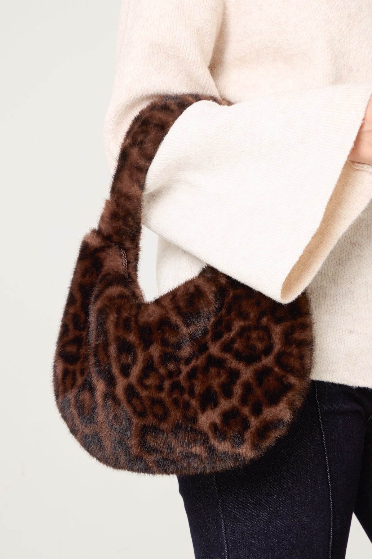 Women's Leopard Print Fuzzy Shoulder Bag