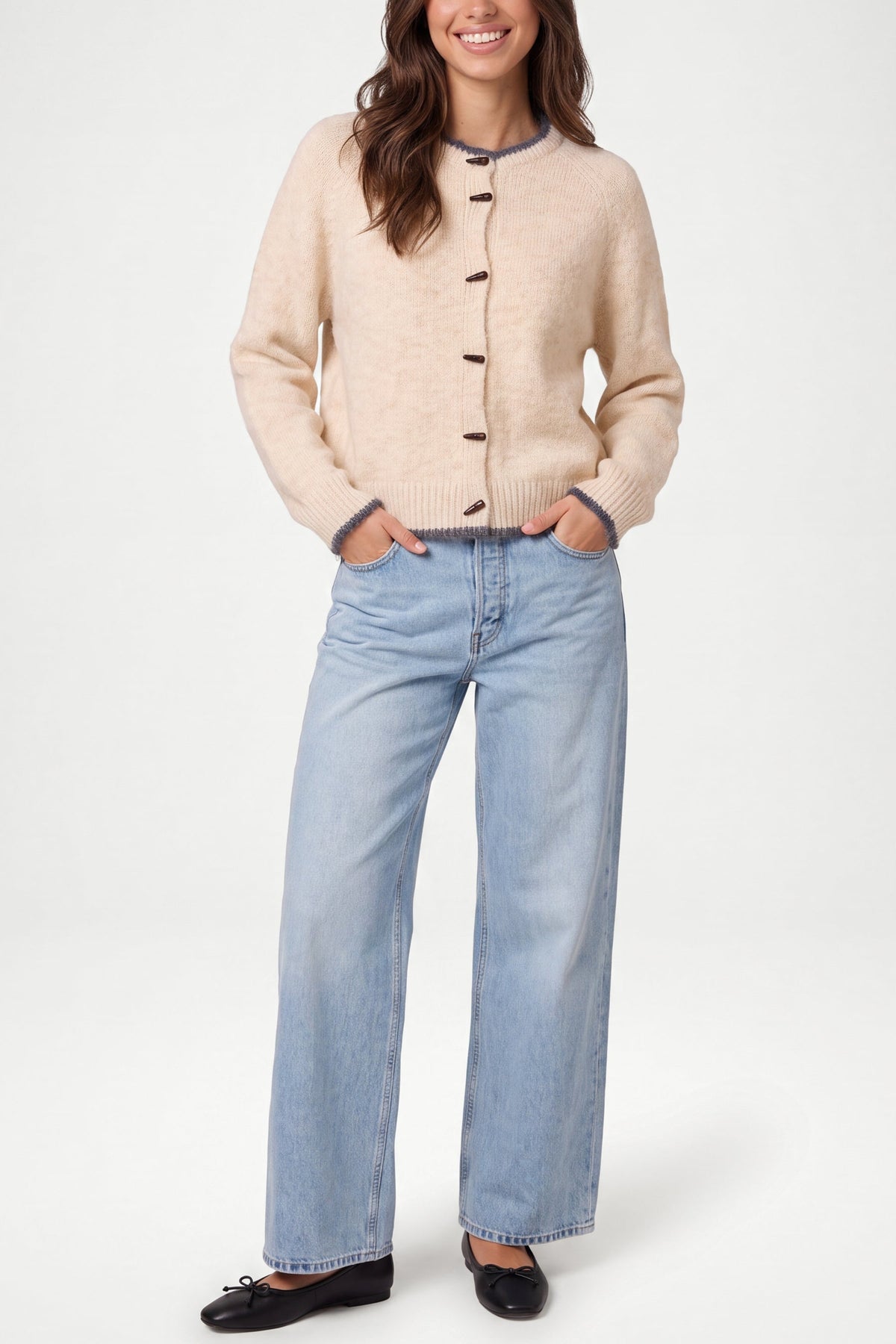 Women's Round Neck Cardigan - Stone Knit