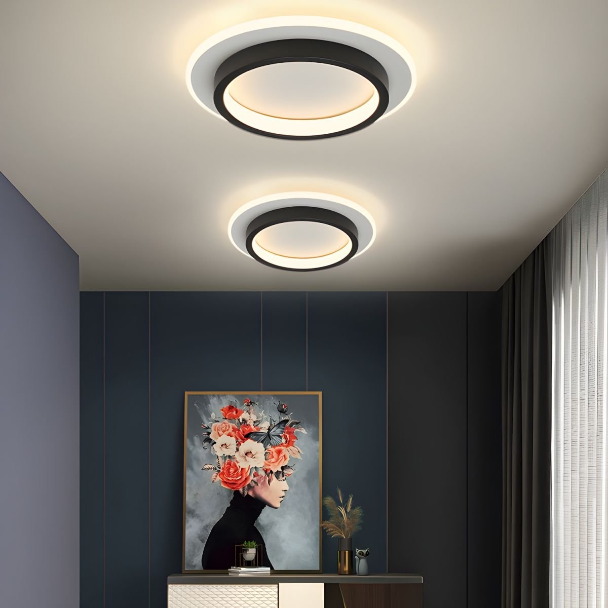 Nowoczesna Okrągła Metalowa Akrylowa Lampa Sufitowa LED do Korytarza Angle