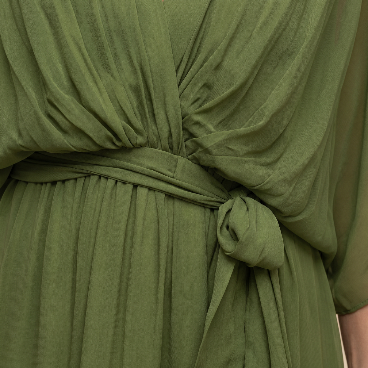 Women's V-Neck Wrap Midi Dress with 3/4 Sleeves