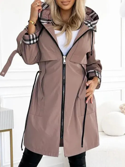 Women's Hooded Zip Coat - Waterproof Windproof