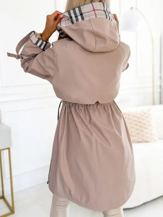 Women's Hooded Zip Coat - Waterproof Windproof