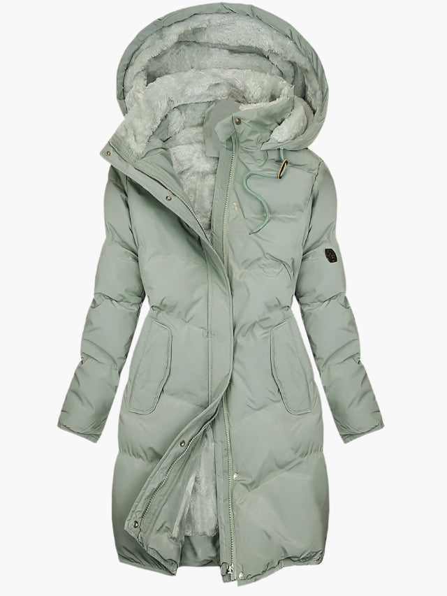 Women's Quilted Hooded Winter Coat with Zip Closure