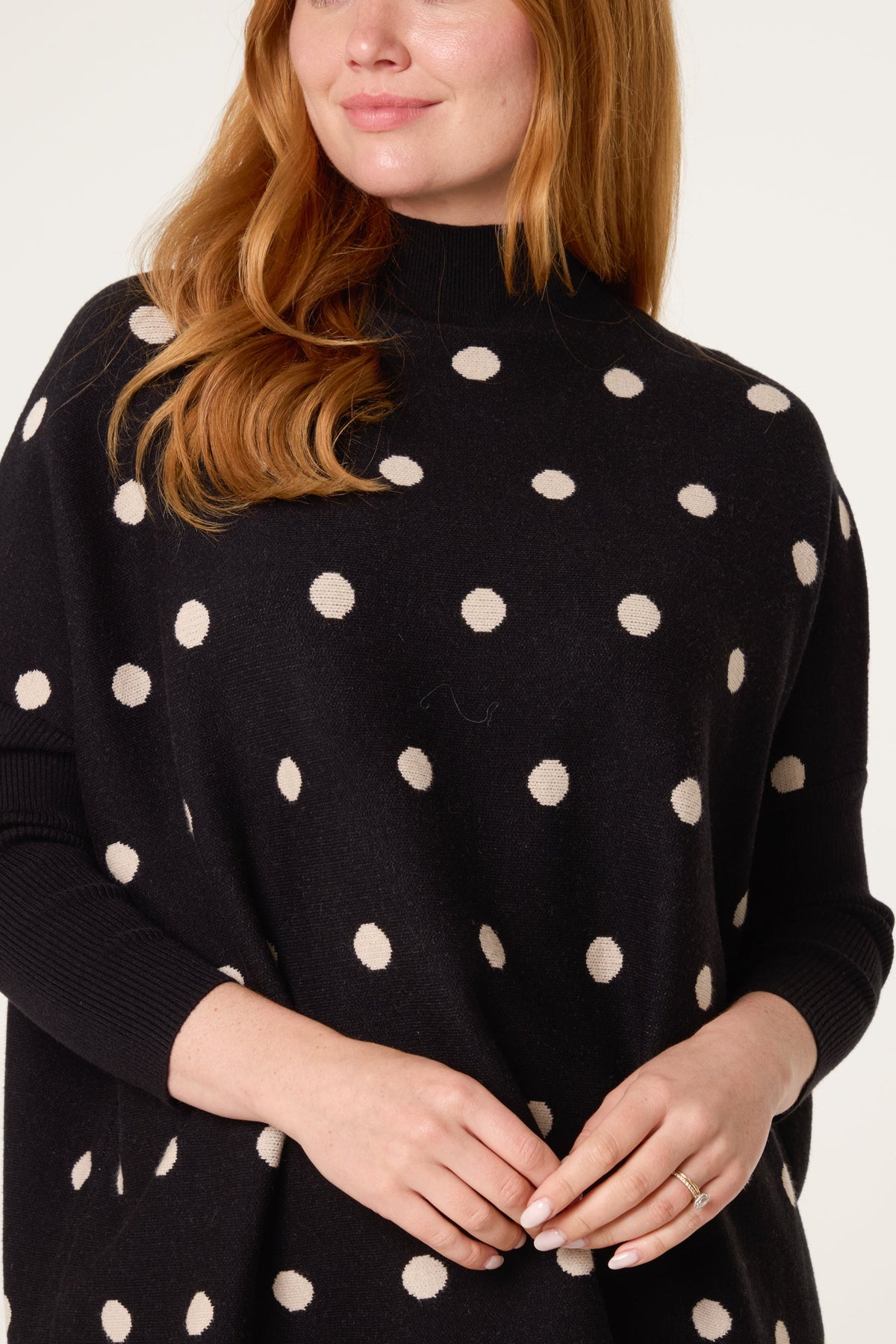 Women's Polka Dot Batwing Knit Jumper – Relaxed Fit Sweater