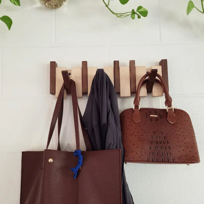 Wooden Coat Rack Piano Design – Walnut and Beech Wall Hooks