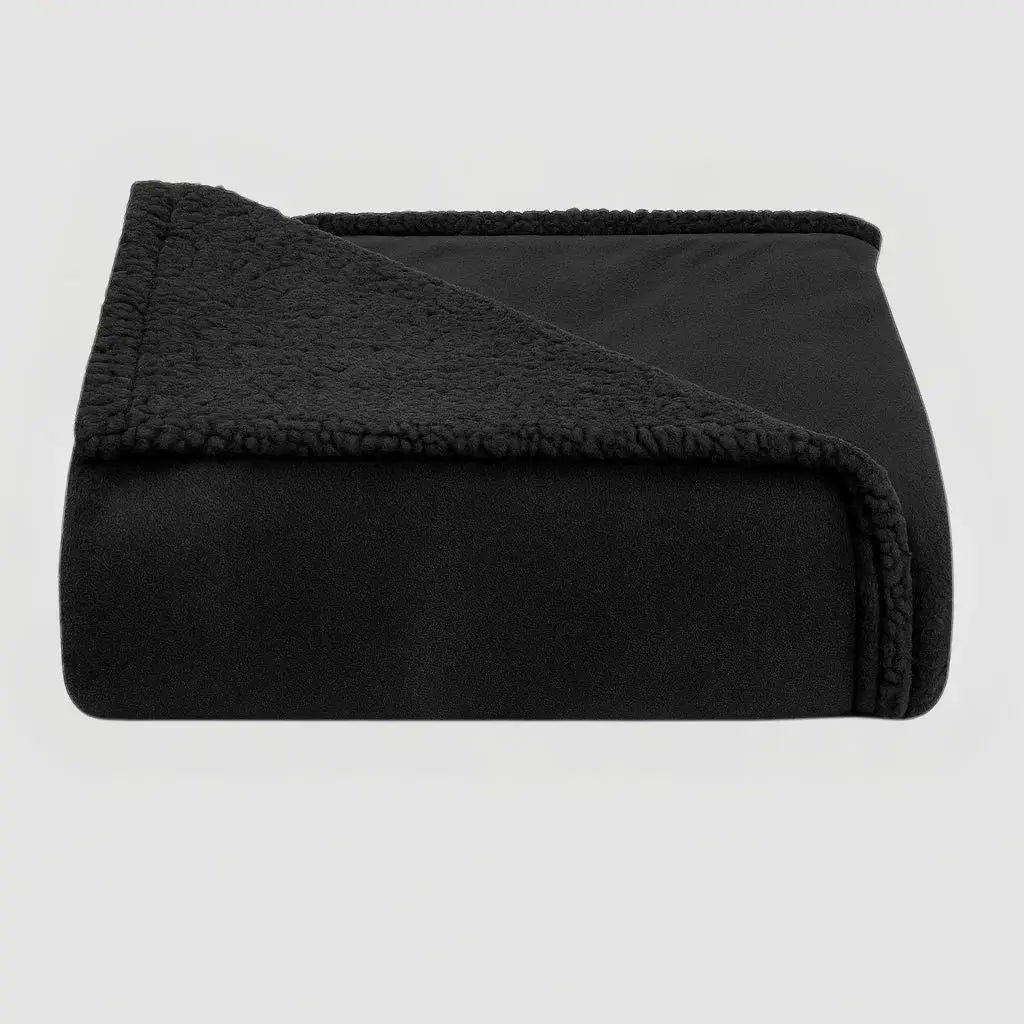 reversible sherpa fleece throw blanket in black