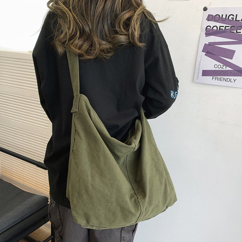 Women's Oversized Canvas Shoulder Bag with Wide Strap