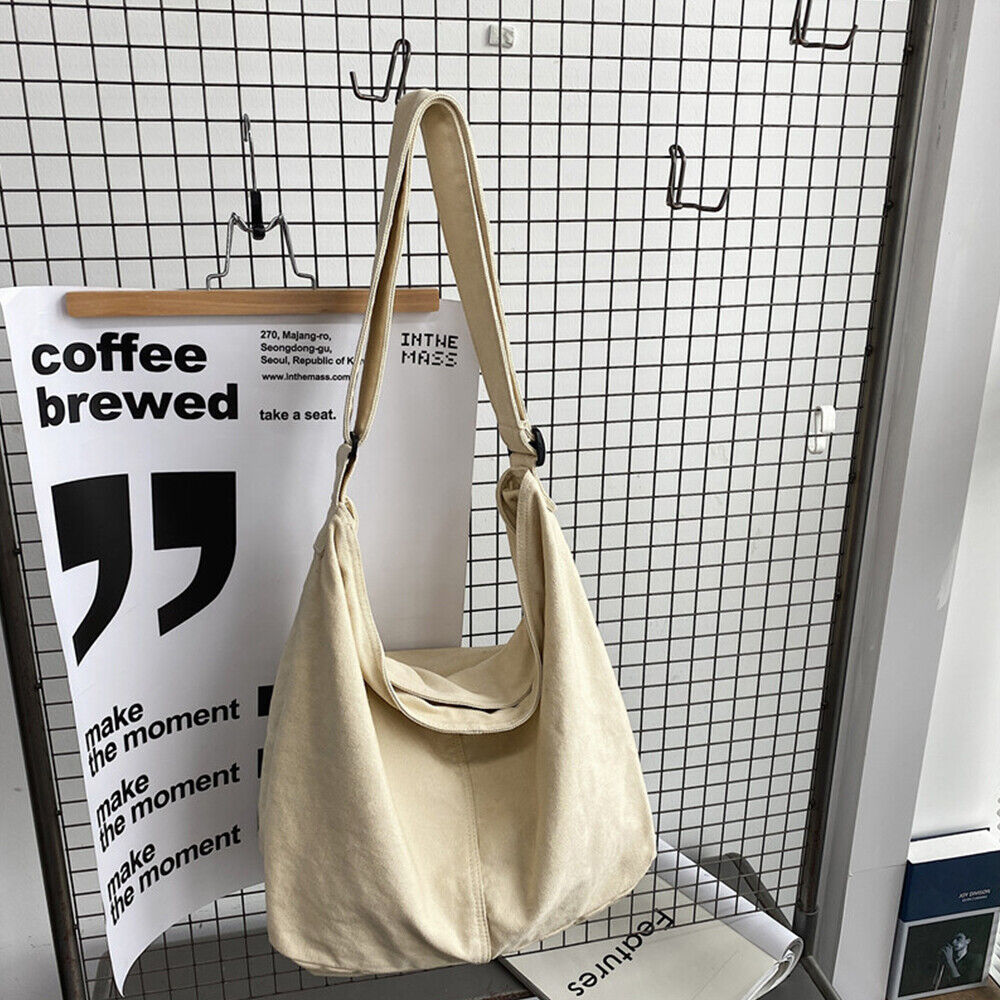 Women's Oversized Canvas Shoulder Bag with Wide Strap