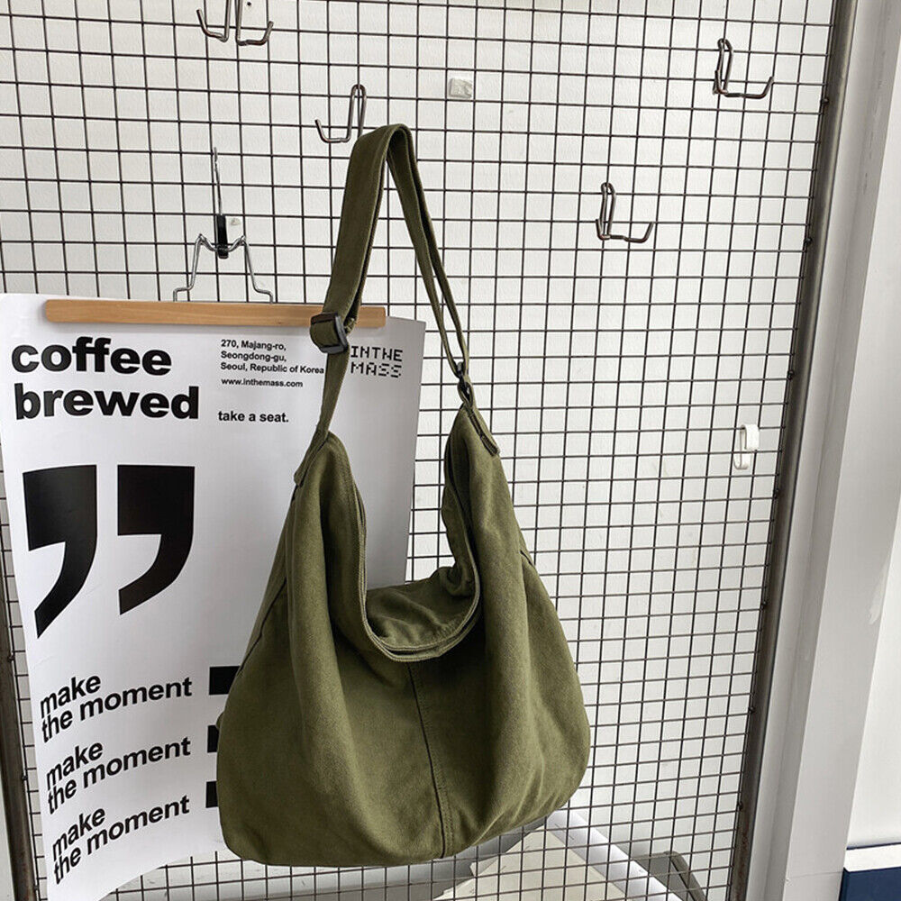 Women's Oversized Canvas Shoulder Bag with Wide Strap