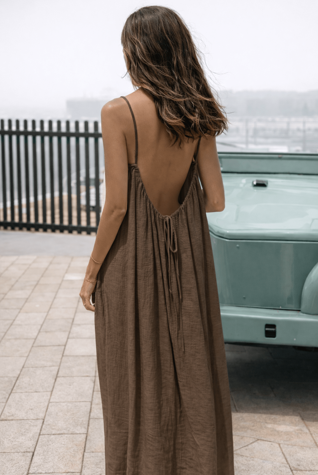 Women's Maxi Dress with Adjustable Open Back - Flowy Backless Gown
