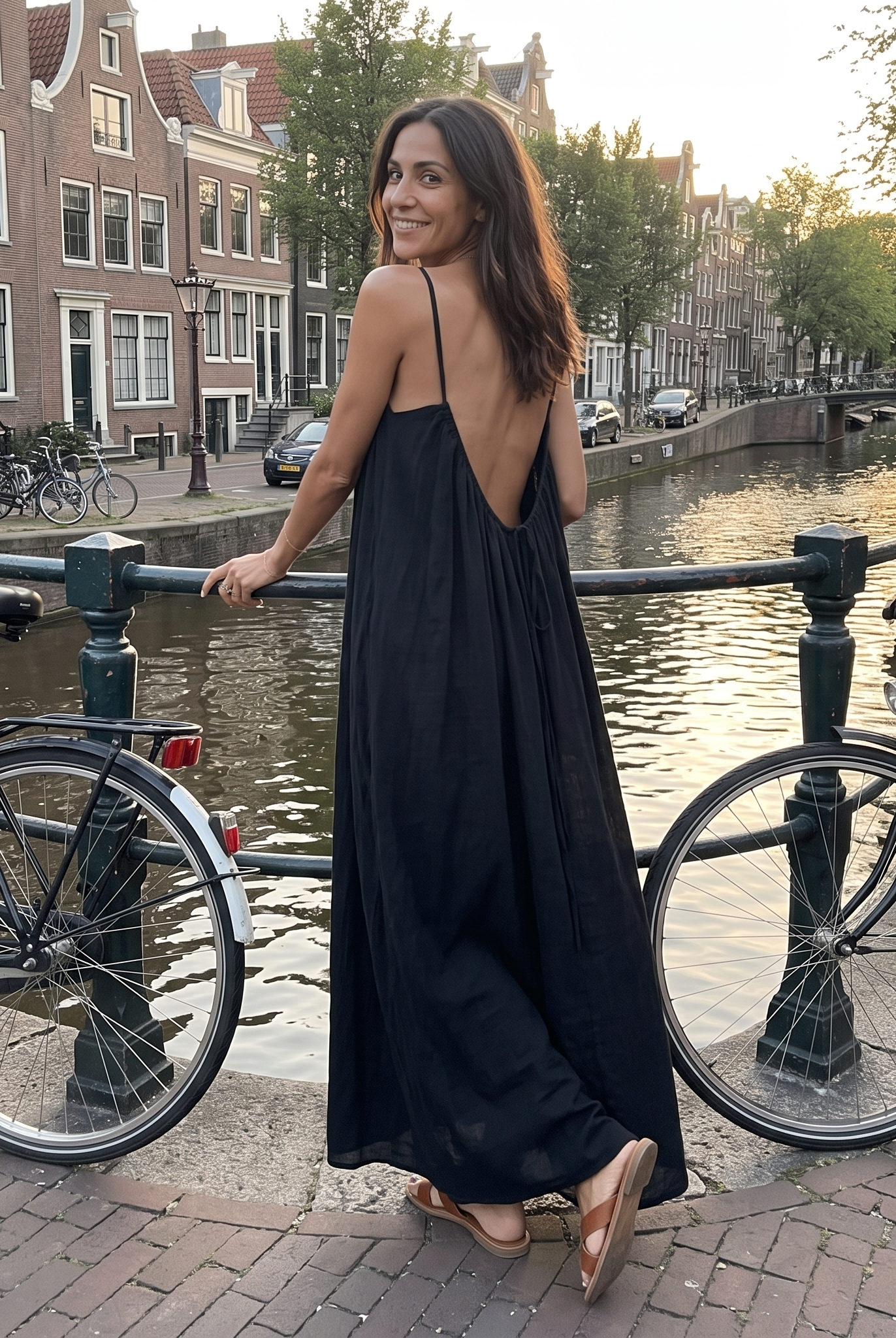 Women's Maxi Dress with Adjustable Open Back - Flowy Backless Gown