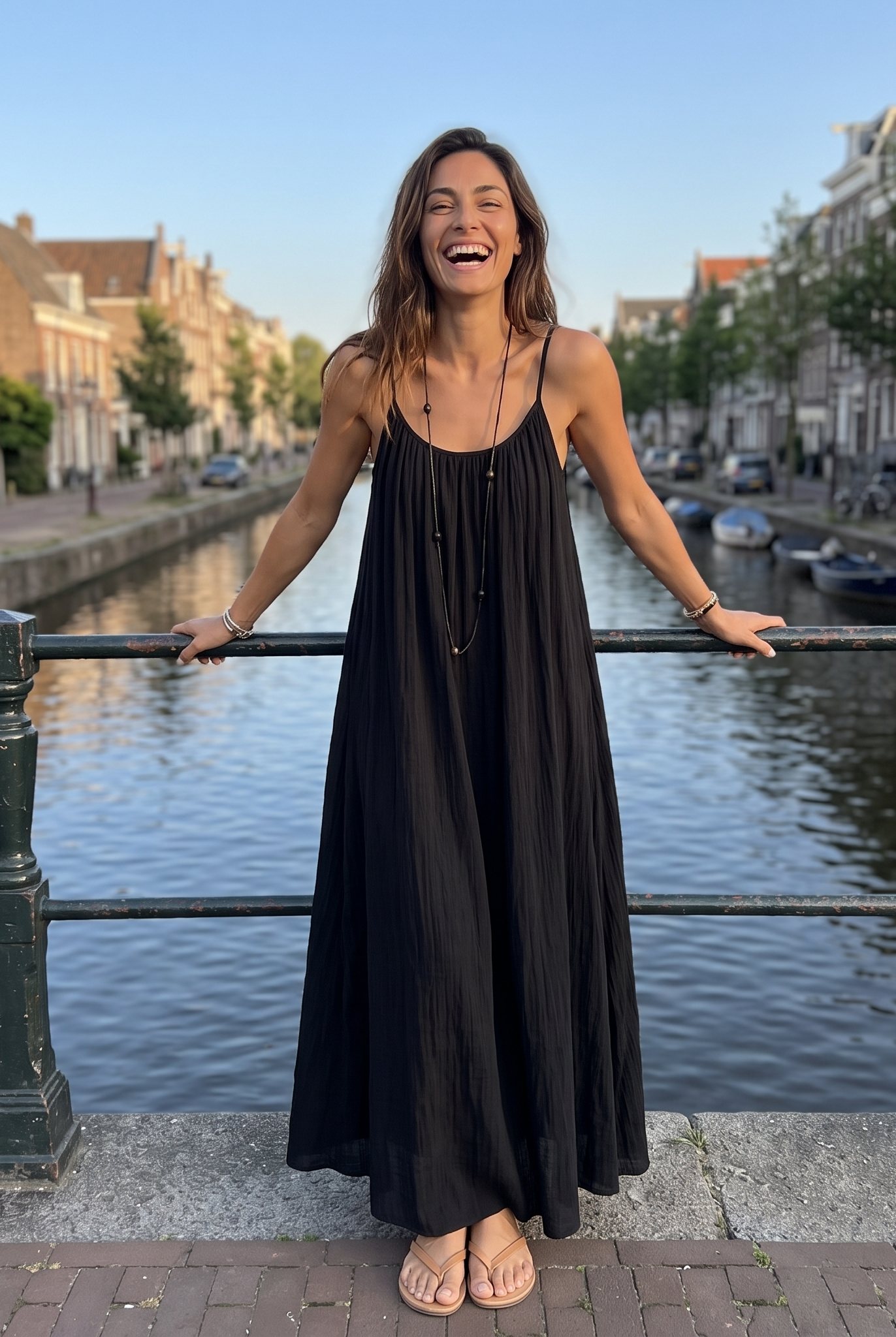 Women's Maxi Dress with Adjustable Open Back - Flowy Backless Gown