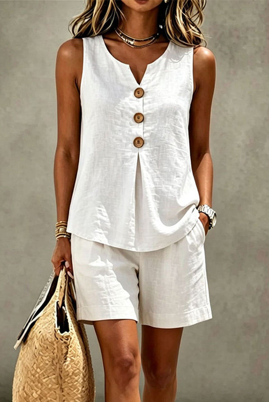 Women's Two-Piece Shorts Set V-Neck Top and Elastic Waist Shorts