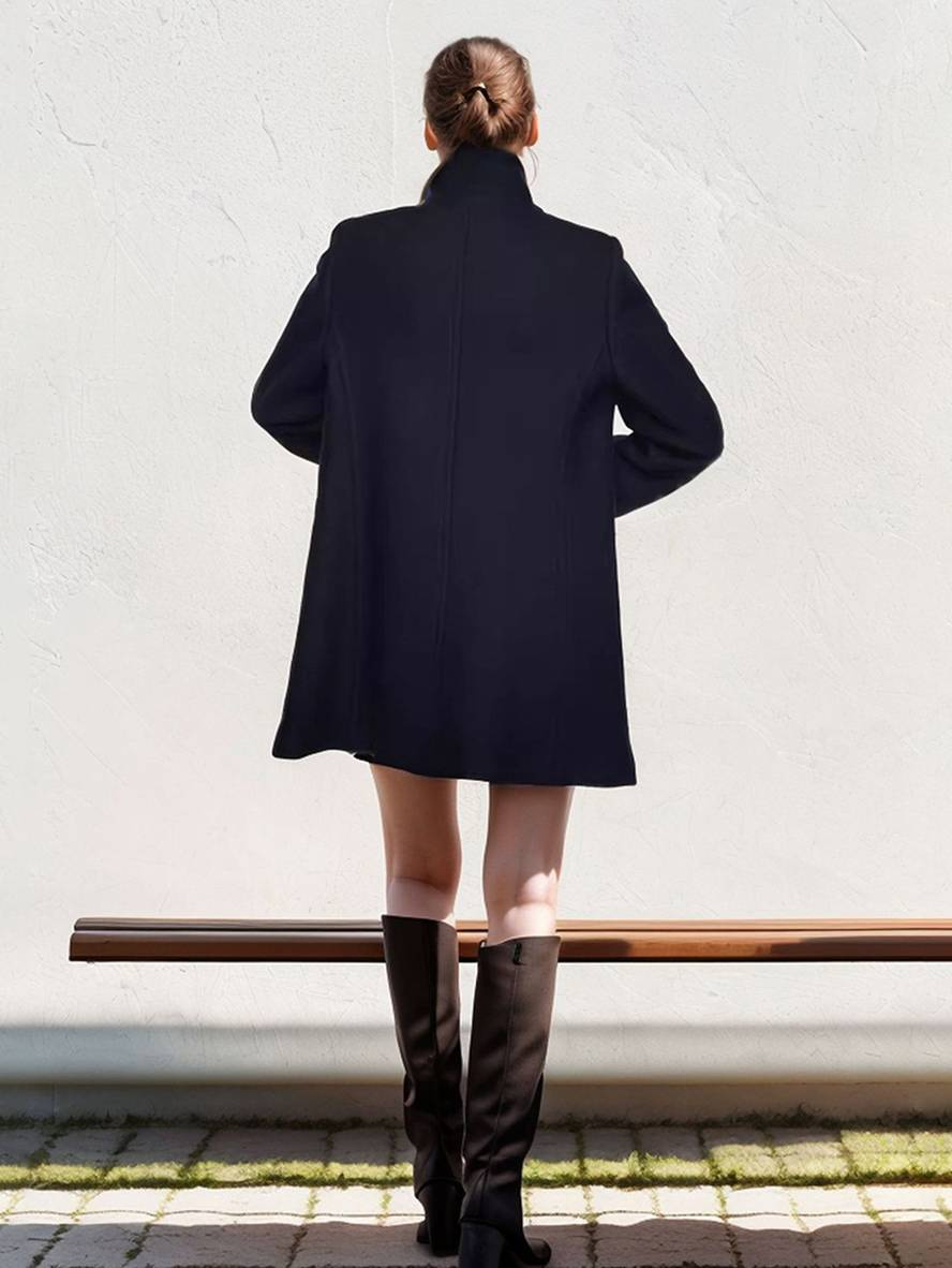 Wollen Jas | Dames Winterjas met Dubbele Knopen en Hoge Kraag