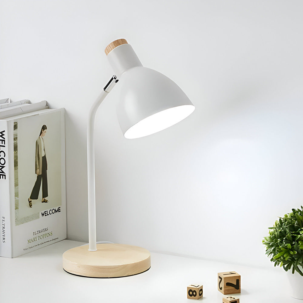 Tafellamp Scandinavisch met Verstelbare Kap en Houten Voet