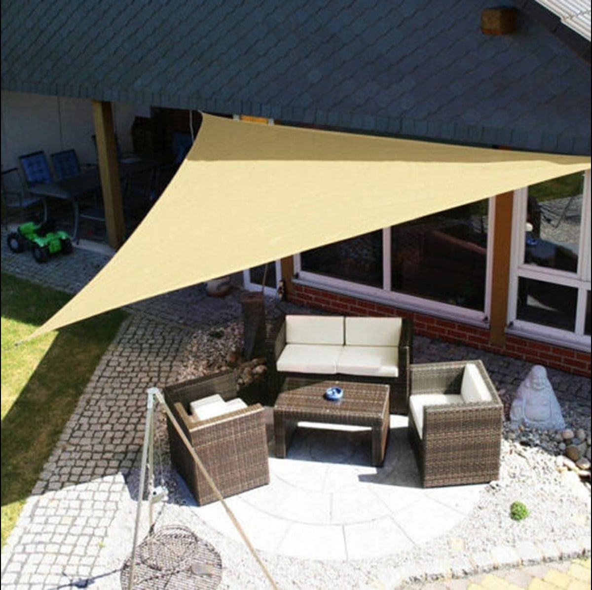 triangle garden sail shade with fixing kit in sky blue